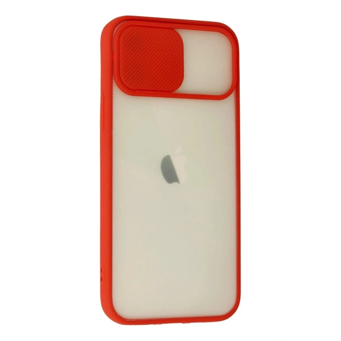 Durukar®  iPhone 12 Kılıf Palm Buzlu Kamera Sürgülü Silikon - Kırmızı