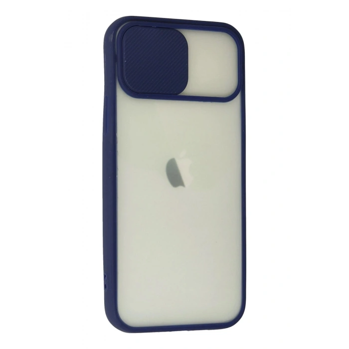 Durukar®  iPhone 12 Kılıf Palm Buzlu Kamera Sürgülü Silikon - Lacivert