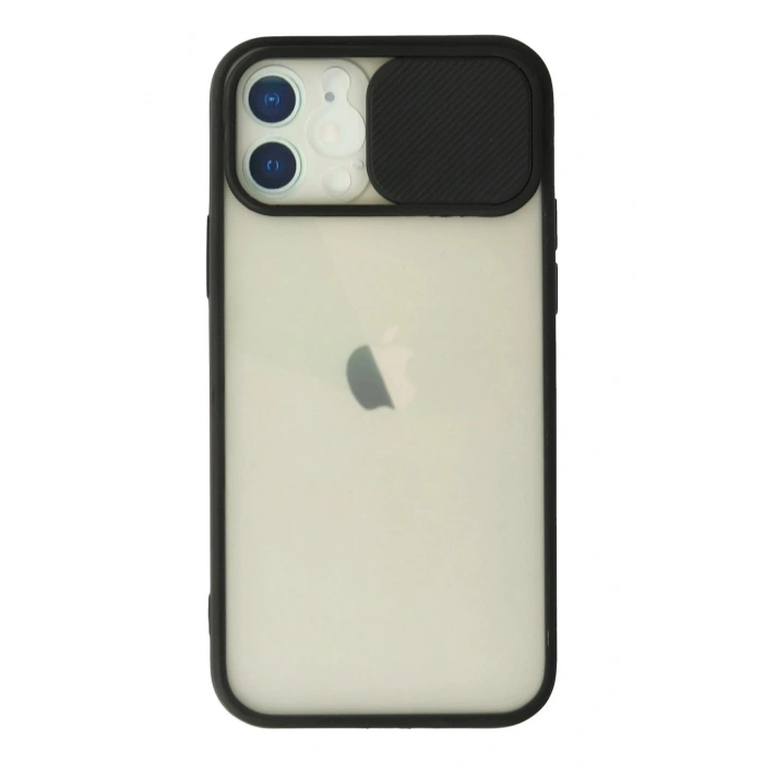 Durukar®  iPhone 12 Kılıf Palm Buzlu Kamera Sürgülü Silikon - Siyah