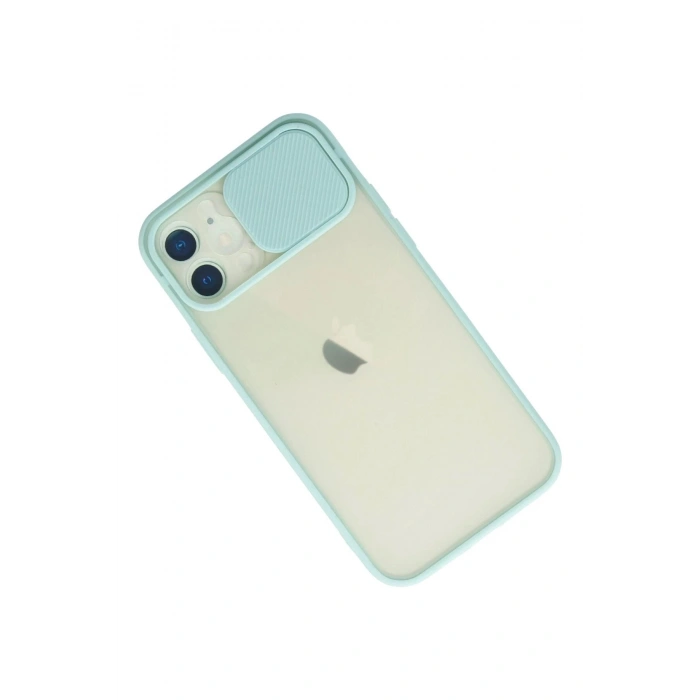 Durukar®  iPhone 12 Kılıf Palm Buzlu Kamera Sürgülü Silikon - Turkuaz