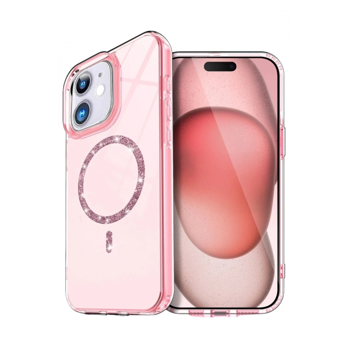 Durukar®   iPhone 12 Live Diamond Magsafe Kapak - Pembe
