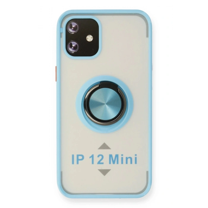 Durukar®  iPhone 12 Mini Kılıf Montreal Yüzüklü Silikon Kapak - Buz Mavi