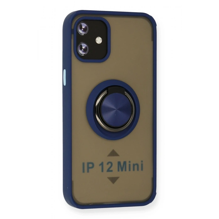 Durukar®  iPhone 12 Mini Kılıf Montreal Yüzüklü Silikon Kapak - Lacivert