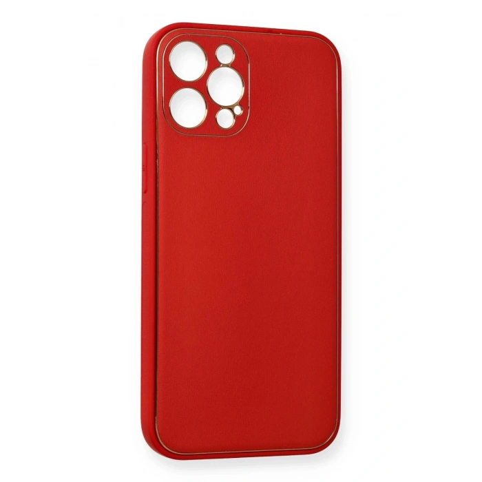 Durukar®  iPhone 12 Pro Kılıf Coco Deri Silikon Kapak - Kırmızı