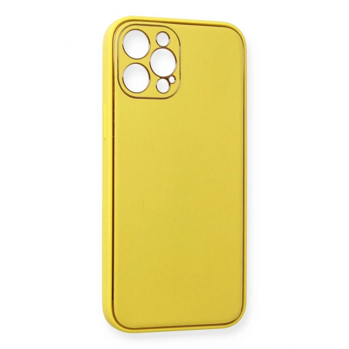 Durukar®  iPhone 12 Pro Kılıf Coco Deri Silikon Kapak - Sarı