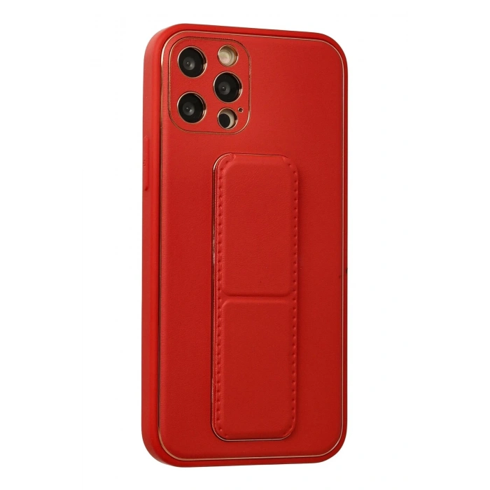 Durukar®  iPhone 12 Pro Kılıf Coco Deri Standlı Kapak - Kırmızı