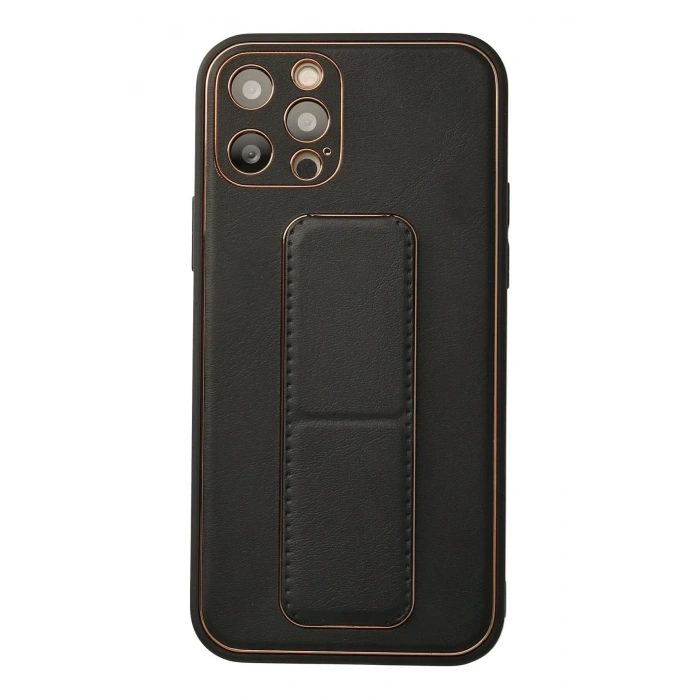 Durukar®  iPhone 12 Pro Kılıf Coco Deri Standlı Kapak - Siyah