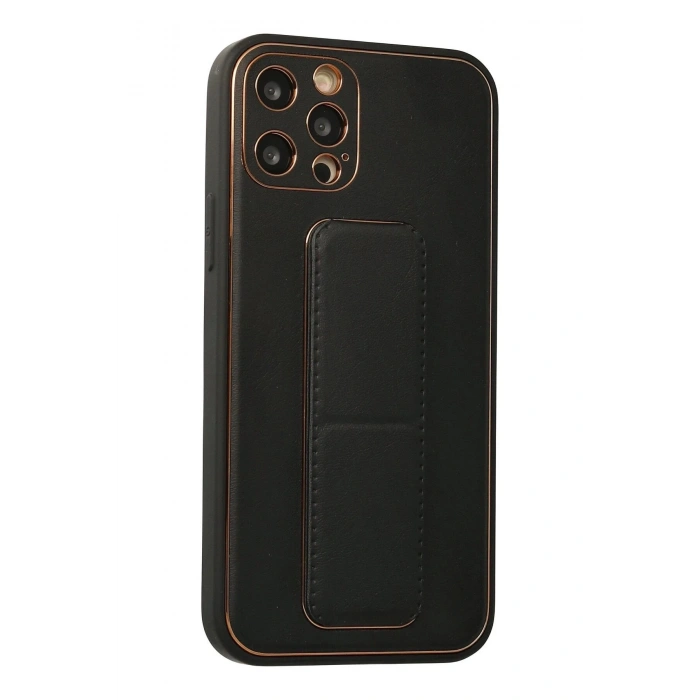 Durukar®  iPhone 12 Pro Kılıf Coco Deri Standlı Kapak - Siyah
