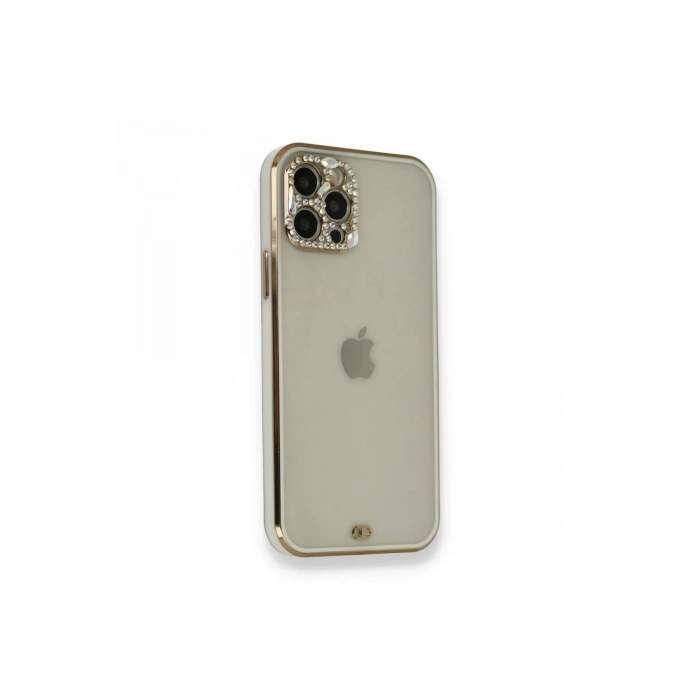 Durukar®  iPhone 12 Pro Kılıf Liva Taşlı Silikon - Beyaz