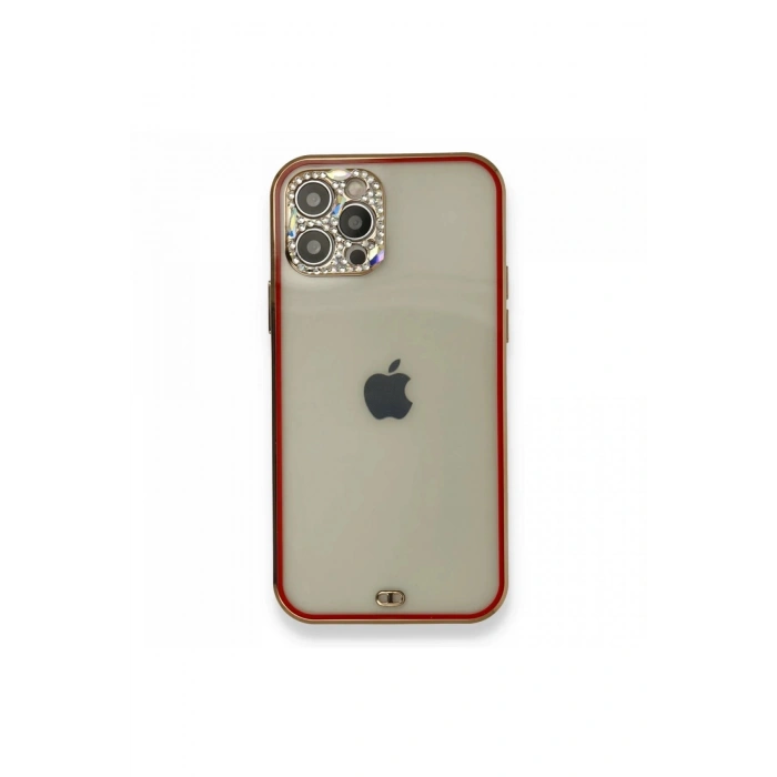 Durukar®  iPhone 12 Pro Kılıf Liva Taşlı Silikon - Kırmızı