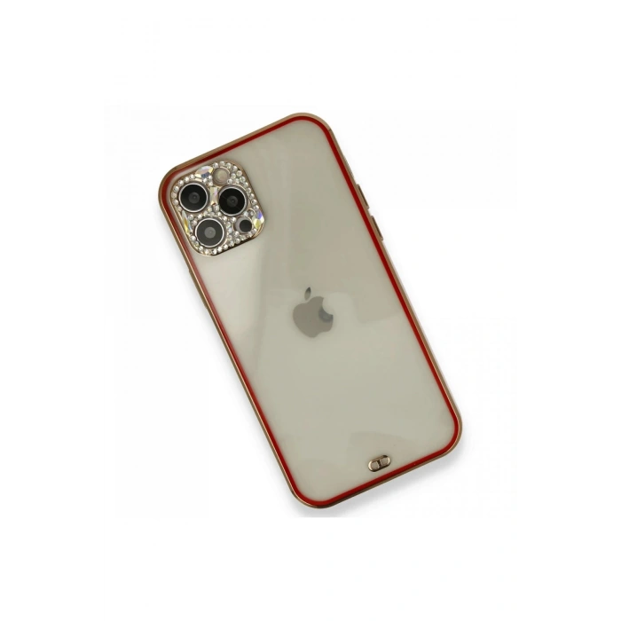 Durukar®  iPhone 12 Pro Kılıf Liva Taşlı Silikon - Kırmızı