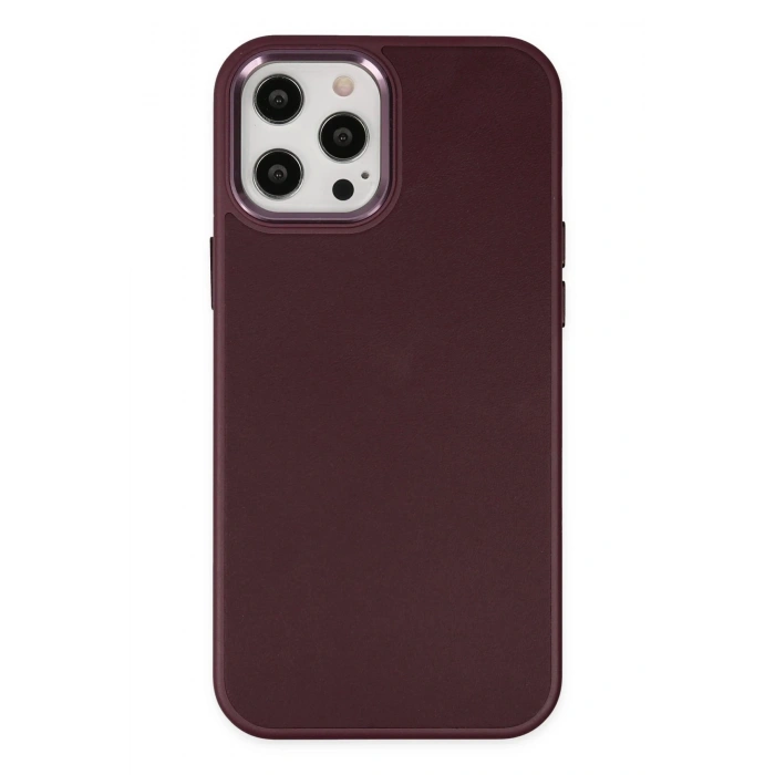 Durukar®  iPhone 12 Pro Max Kılıf Asya Deri Silikon - Mürdüm