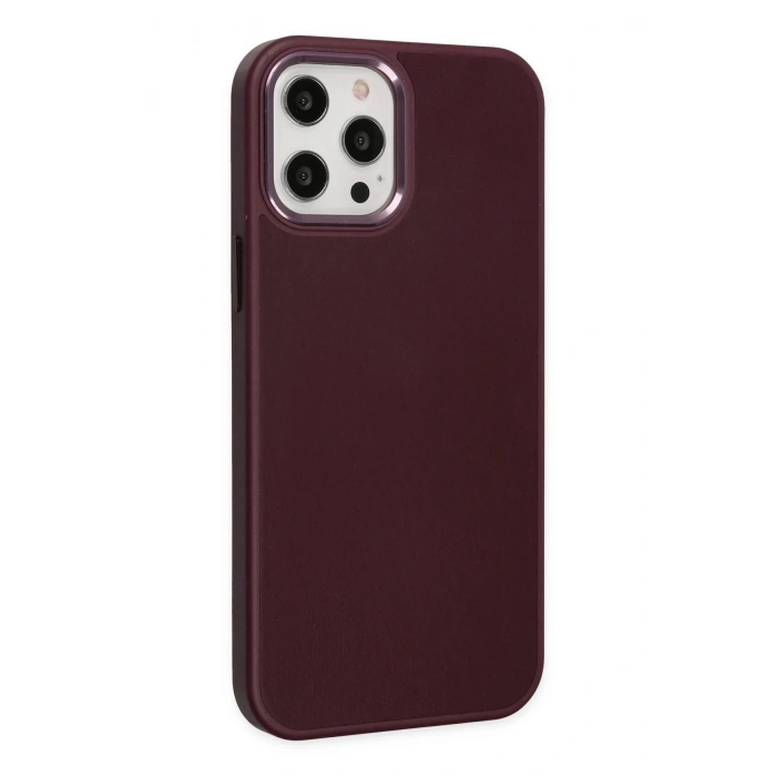 Durukar®  iPhone 12 Pro Max Kılıf Asya Deri Silikon - Mürdüm