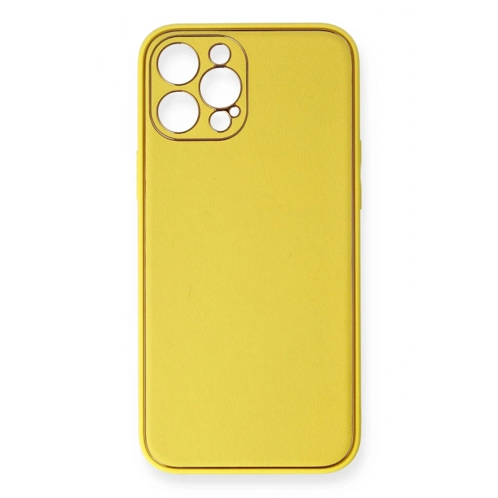 Durukar®  iPhone 12 Pro Max Kılıf Coco Deri Silikon Kapak - Sarı