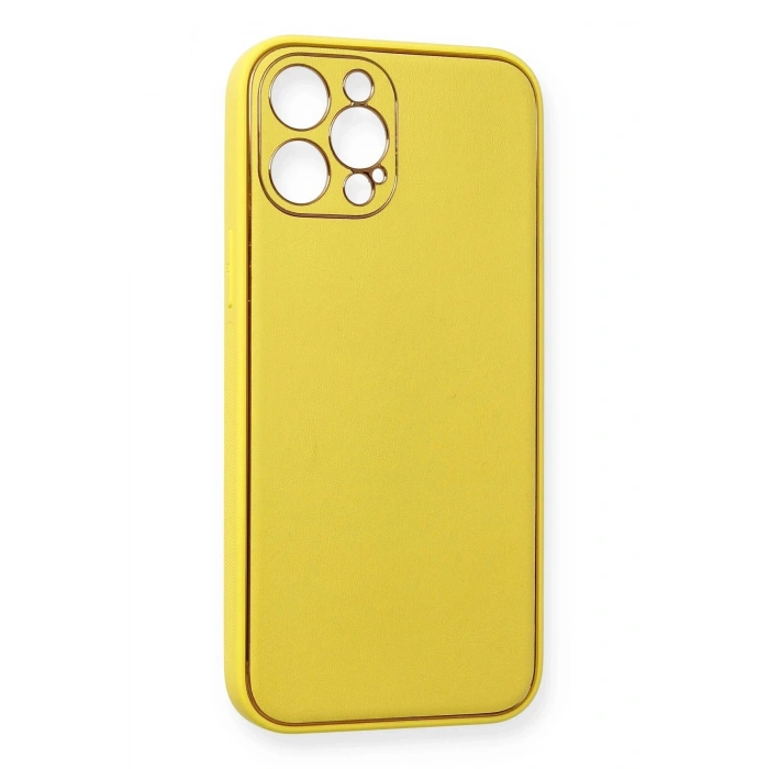 Durukar®  iPhone 12 Pro Max Kılıf Coco Deri Silikon Kapak - Sarı