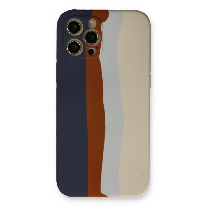 Durukar®  iPhone 12 Pro Max Kılıf Ebruli Lansman Silikon - Lacivert-Krem