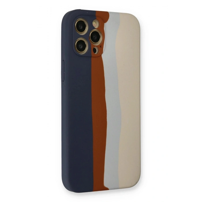 Durukar®  iPhone 12 Pro Max Kılıf Ebruli Lansman Silikon - Lacivert-Krem