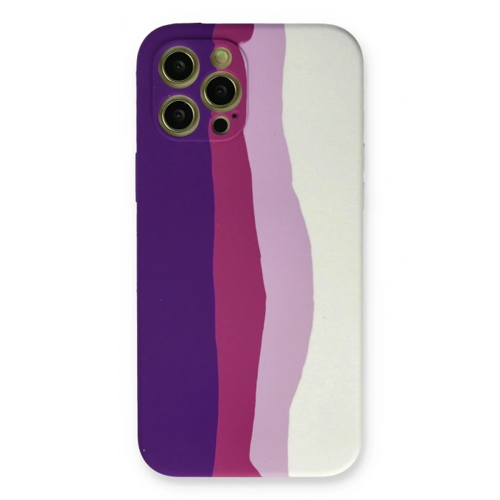 Durukar®  iPhone 12 Pro Max Kılıf Ebruli Lansman Silikon - Mor-Beyaz