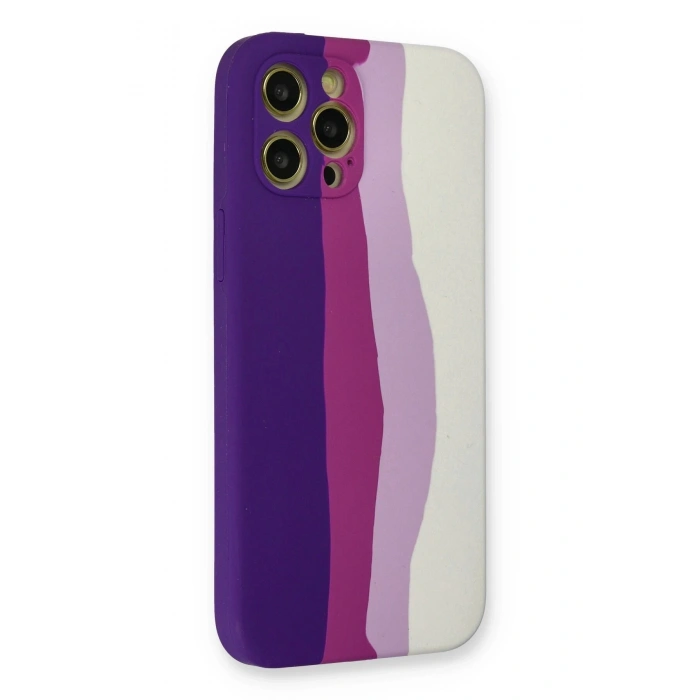 Durukar®  iPhone 12 Pro Max Kılıf Ebruli Lansman Silikon - Mor-Beyaz