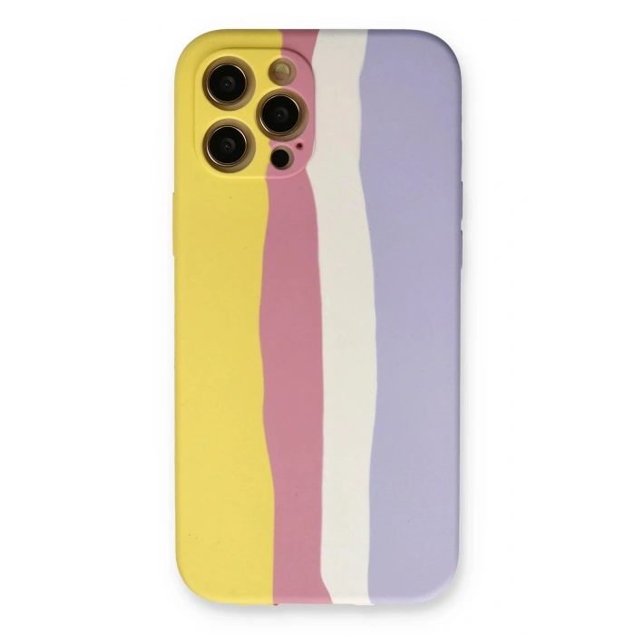 Durukar®  iPhone 12 Pro Max Kılıf Ebruli Lansman Silikon - Sarı-Mavi