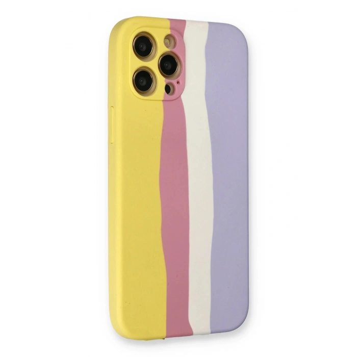 Durukar®  iPhone 12 Pro Max Kılıf Ebruli Lansman Silikon - Sarı-Mavi