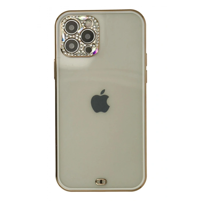 Durukar®  iPhone 12 Pro Max Kılıf Liva Taşlı Silikon - Beyaz