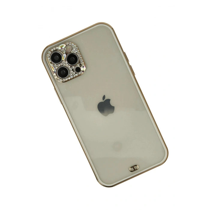 Durukar®  iPhone 12 Pro Max Kılıf Liva Taşlı Silikon - Beyaz