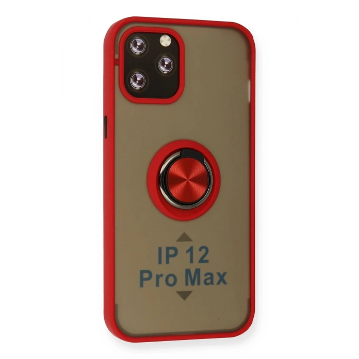Durukar®  iPhone 12 Pro Max Kılıf Montreal Yüzüklü Silikon Kapak - Kırmızı