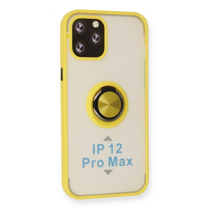 Durukar®  iPhone 12 Pro Max Kılıf Montreal Yüzüklü Silikon Kapak - Sarı