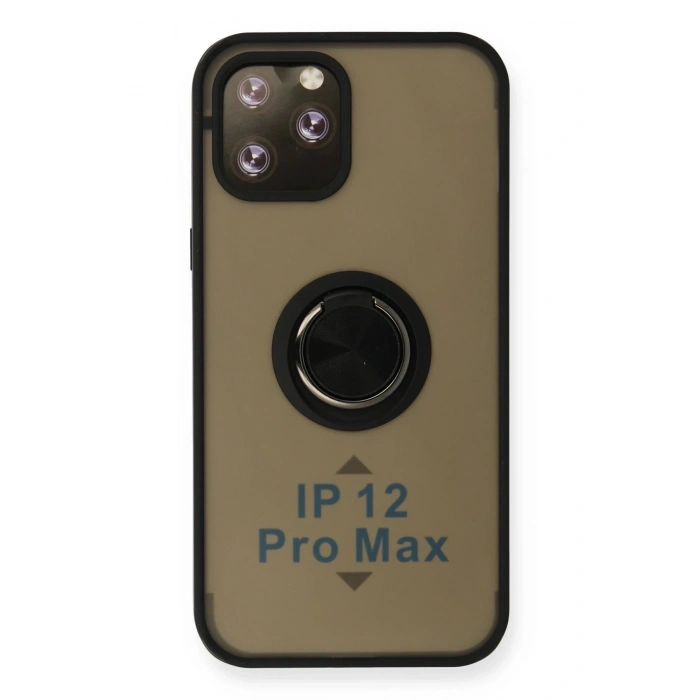 Durukar®  iPhone 12 Pro Max Kılıf Montreal Yüzüklü Silikon Kapak - Siyah
