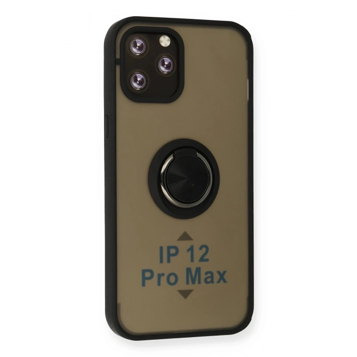 Durukar®  iPhone 12 Pro Max Kılıf Montreal Yüzüklü Silikon Kapak - Siyah