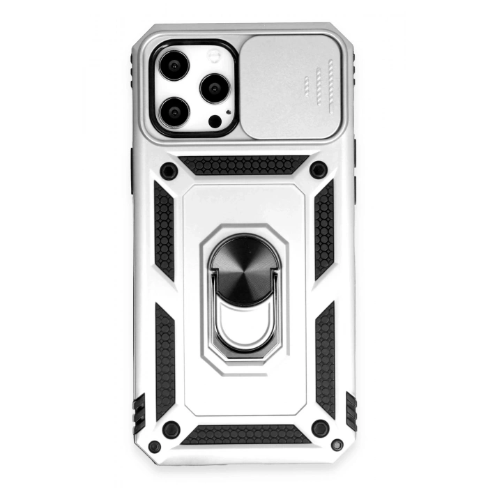 Durukar®  iPhone 12 Pro Max Kılıf Pars Lens Yüzüklü Silikon - Gümüş