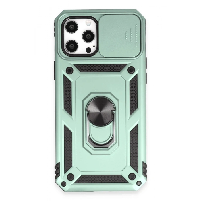 Durukar®  iPhone 12 Pro Max Kılıf Pars Lens Yüzüklü Silikon - Yeşil
