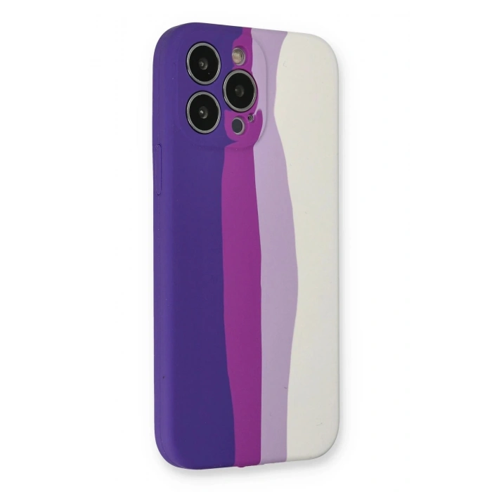 Durukar®  iPhone 13 Pro Kılıf Ebruli Lansman Silikon - Mor-Beyaz