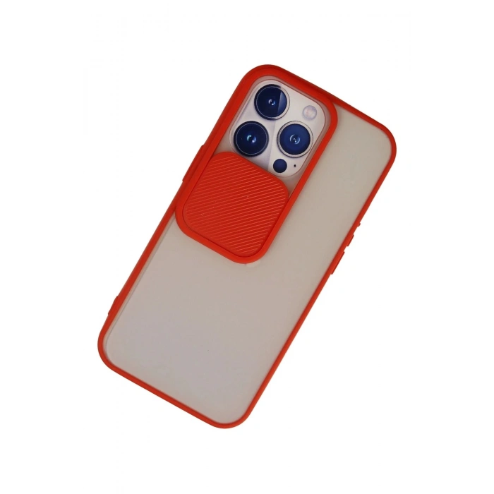 Durukar®  iPhone 13 Pro Kılıf Palm Buzlu Kamera Sürgülü Silikon - Kırmızı