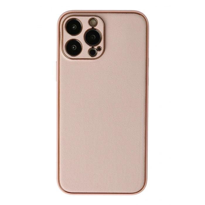 Durukar®  iPhone 13 Pro Max Kılıf Coco Deri Silikon Kapak - Pudra