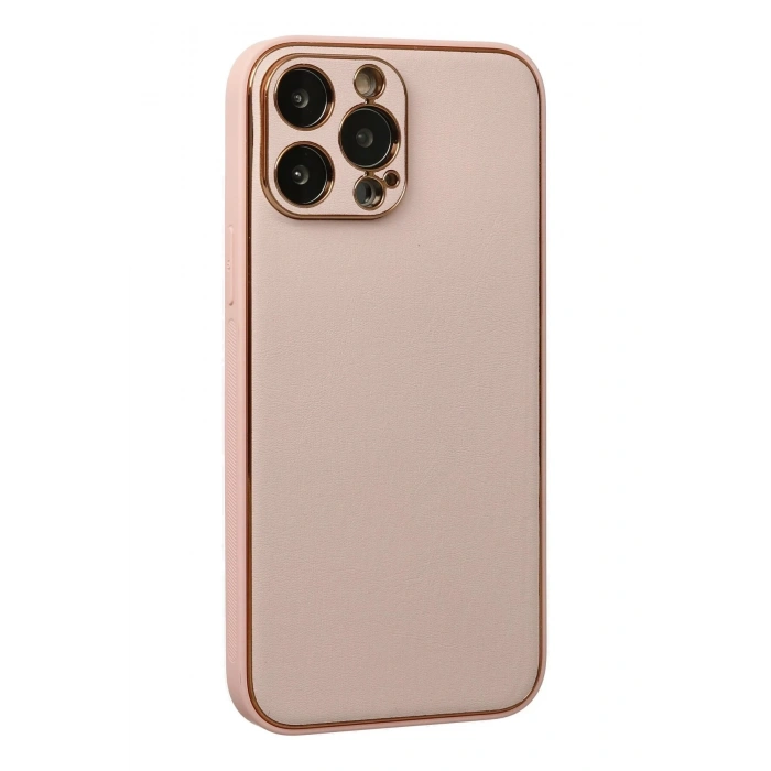 Durukar®  iPhone 13 Pro Max Kılıf Coco Deri Silikon Kapak - Pudra