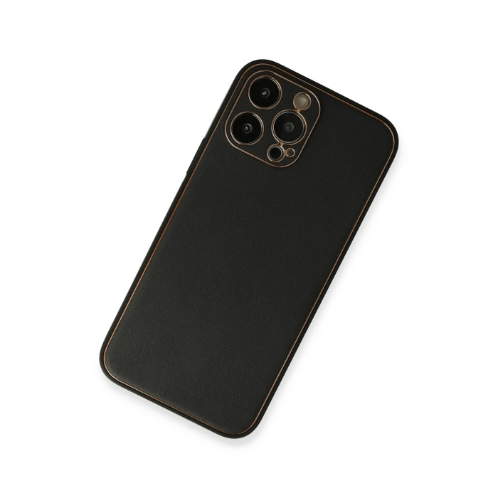 Durukar®  iPhone 13 Pro Max Kılıf Coco Deri Silikon Kapak - Siyah
