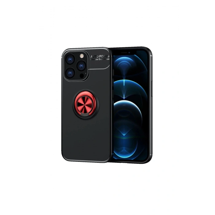 Durukar®  iPhone 13 Pro Max Kılıf Range Yüzüklü Silikon - Siyah-Kırmızı