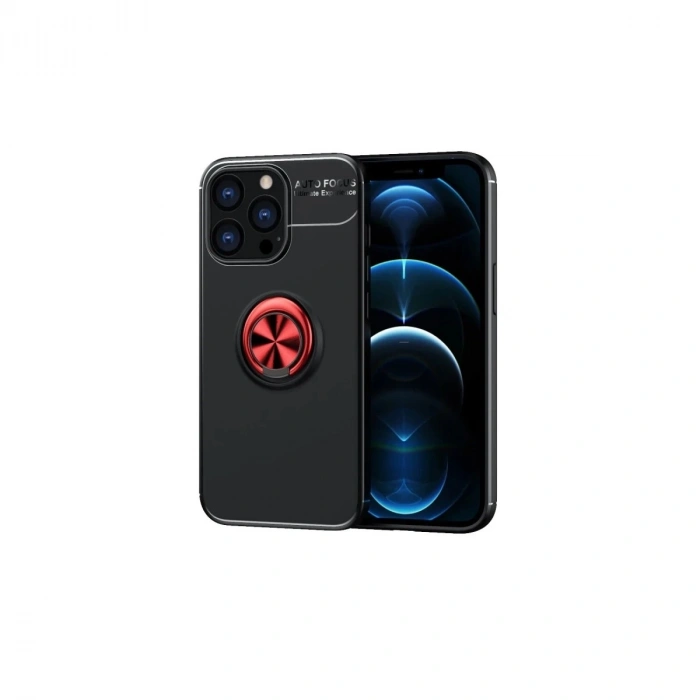 Durukar®  iPhone 13 Pro Max Kılıf Range Yüzüklü Silikon - Siyah-Kırmızı
