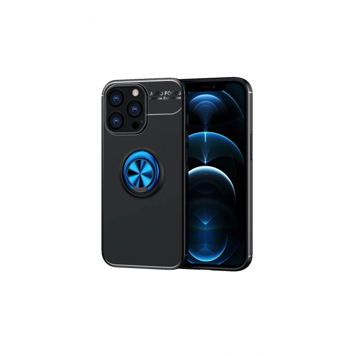 Durukar®  iPhone 13 Pro Max Kılıf Range Yüzüklü Silikon - Siyah-Mavi