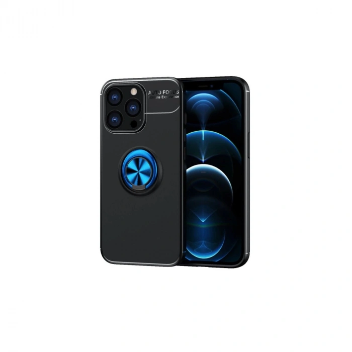 Durukar®  iPhone 13 Pro Max Kılıf Range Yüzüklü Silikon - Siyah-Mavi