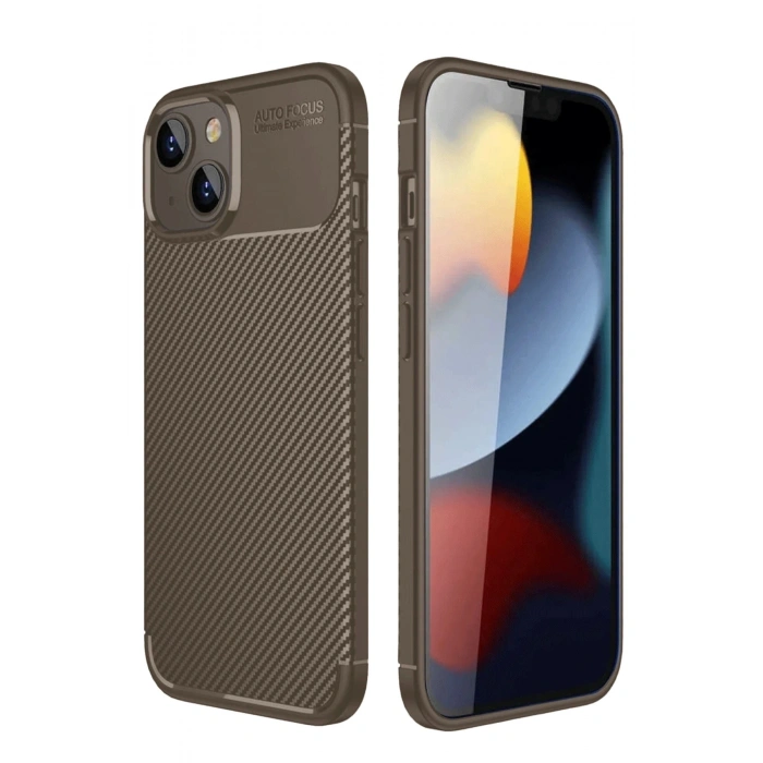 Durukar®  iPhone 14 Kılıf Auto Focus Karbon Kapak - Kahverengi