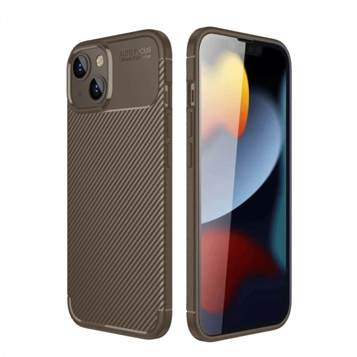 Durukar®  iPhone 14 Kılıf Auto Focus Karbon Kapak - Kahverengi