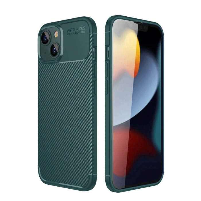 Durukar®  iPhone 14 Kılıf Auto Focus Karbon Kapak - Koyu Yeşil