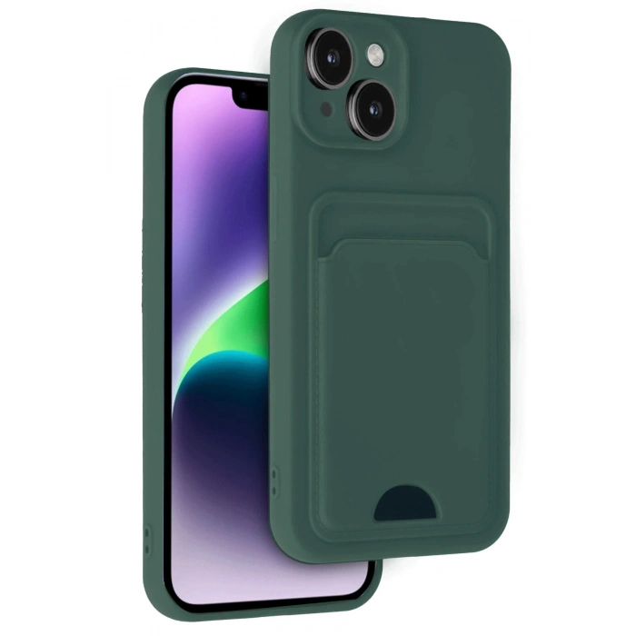 Durukar®  iPhone 14 Kılıf Kelvin Kartvizitli Silikon - Koyu Yeşil