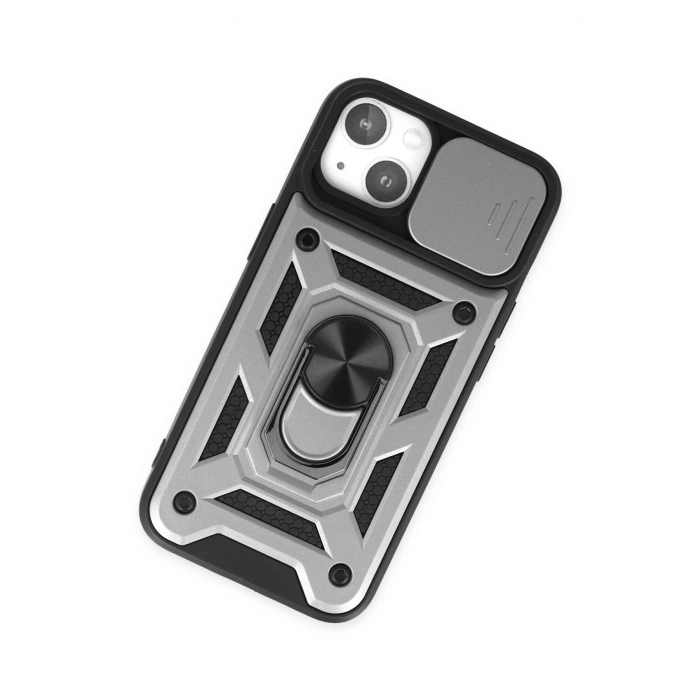 Durukar®   iPhone 14 Kılıf Pars Lens Yüzüklü Silikon - Gümüş