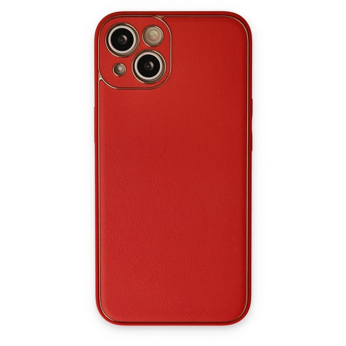 Durukar®  iPhone 14 Plus Kılıf Coco Deri Silikon Kapak - Kırmızı