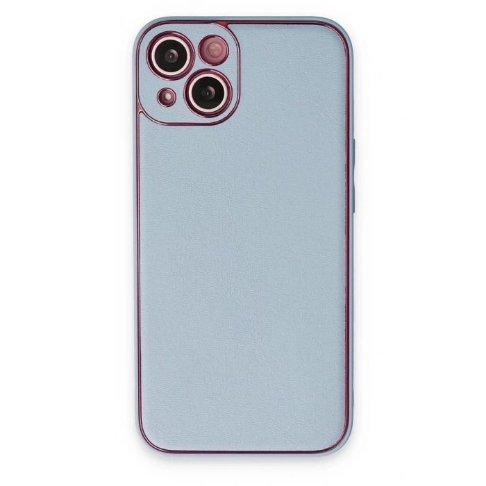 Durukar®  iPhone 14 Plus Kılıf Coco Deri Silikon Kapak - Sky Blue