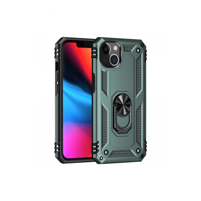 Durukar®  iPhone 14 Plus Kılıf Sofya Yüzüklü Silikon Kapak - Yeşil